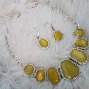 New Charter Club Yellowish Green Color Stone Necklace & Earring Set